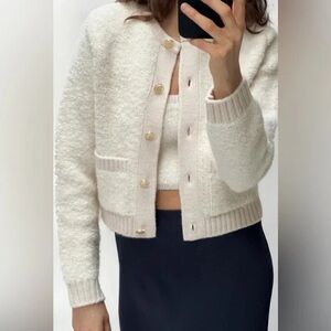 NWT Zara Bouclé Knit Cardigan